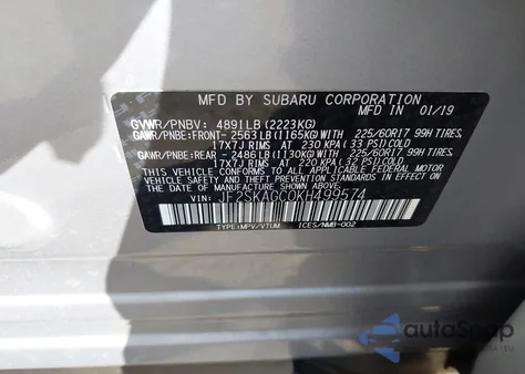 2019 Subaru Forester Premium z USA, uszkodzony, nr VIN JF2SKAGC0KH499574